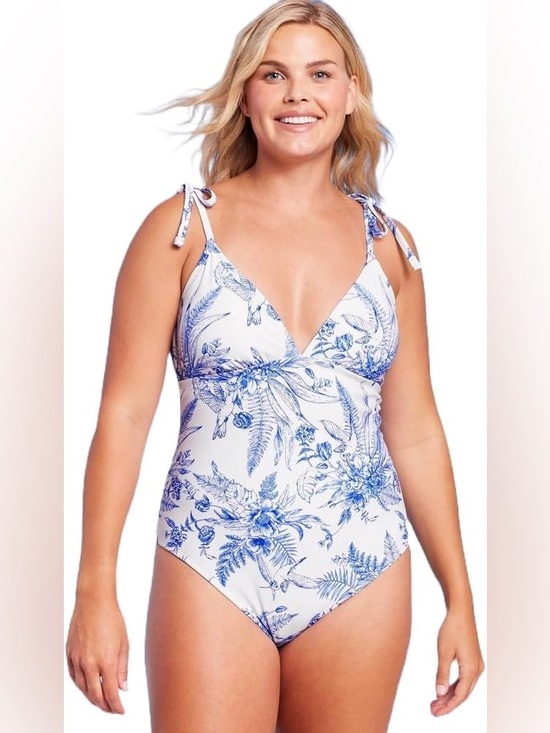 Kona Sol Other - Kona Sol White One-Piece Swimsuit with Blue Floral Print